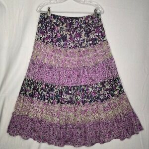 Christopher & Banks Purple Floral Tiered Maxi Skirt Womens Small Boho Chiffon